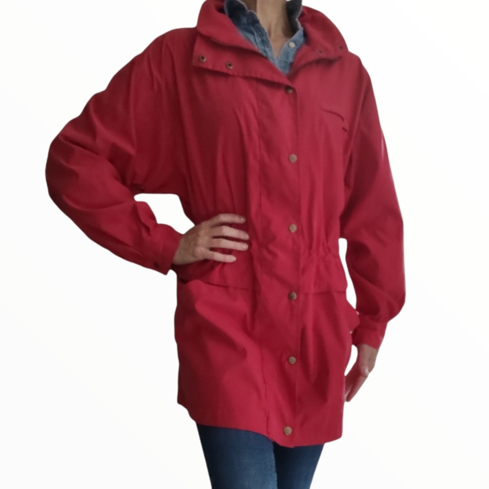 Nordstrom hooded red long jacket women's Large